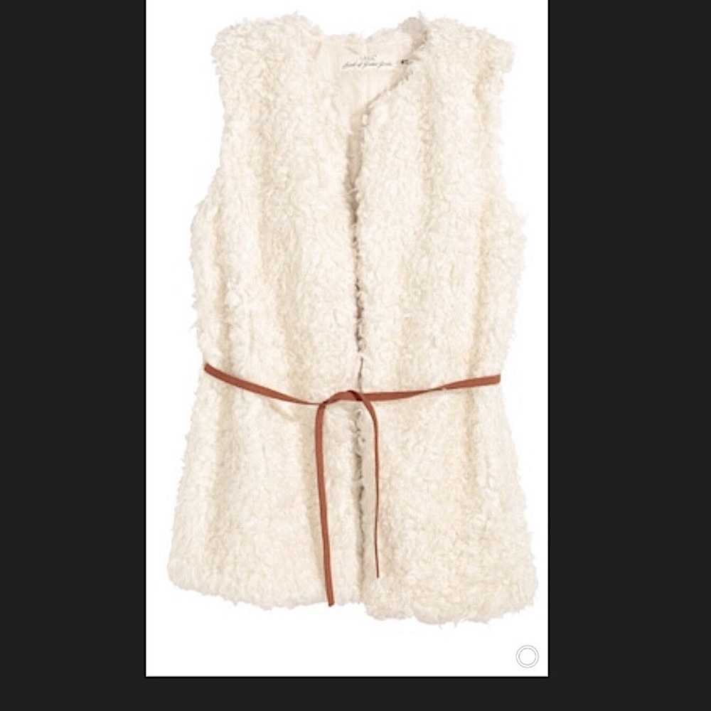 NWOT H&M HM IVORY TIE FRONT BOHO SHERPA VEST